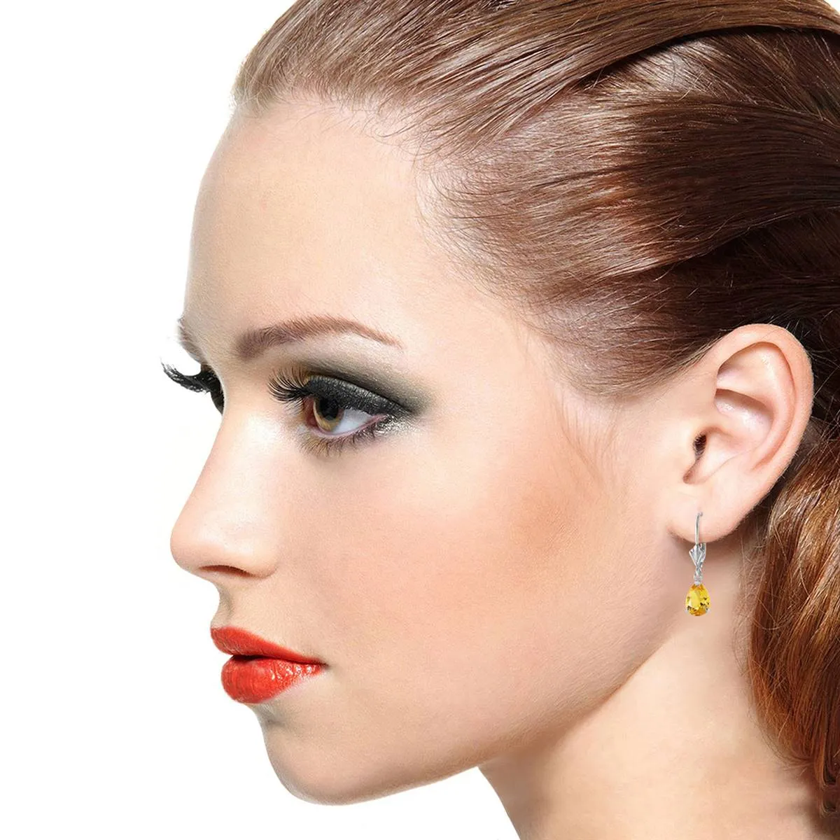 2.85 Carat 14K Solid White Gold Plunge Through Citrine Earrings