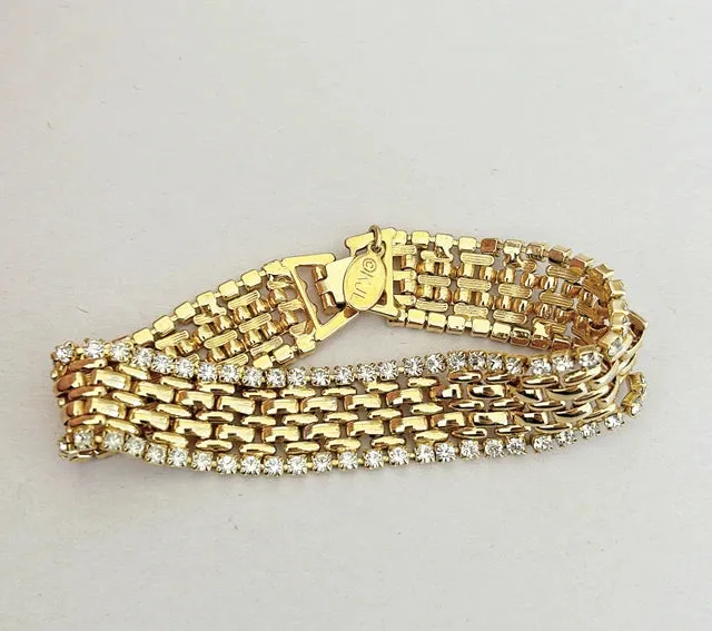 80s signed KJL gold link bracelet with rhinestones.