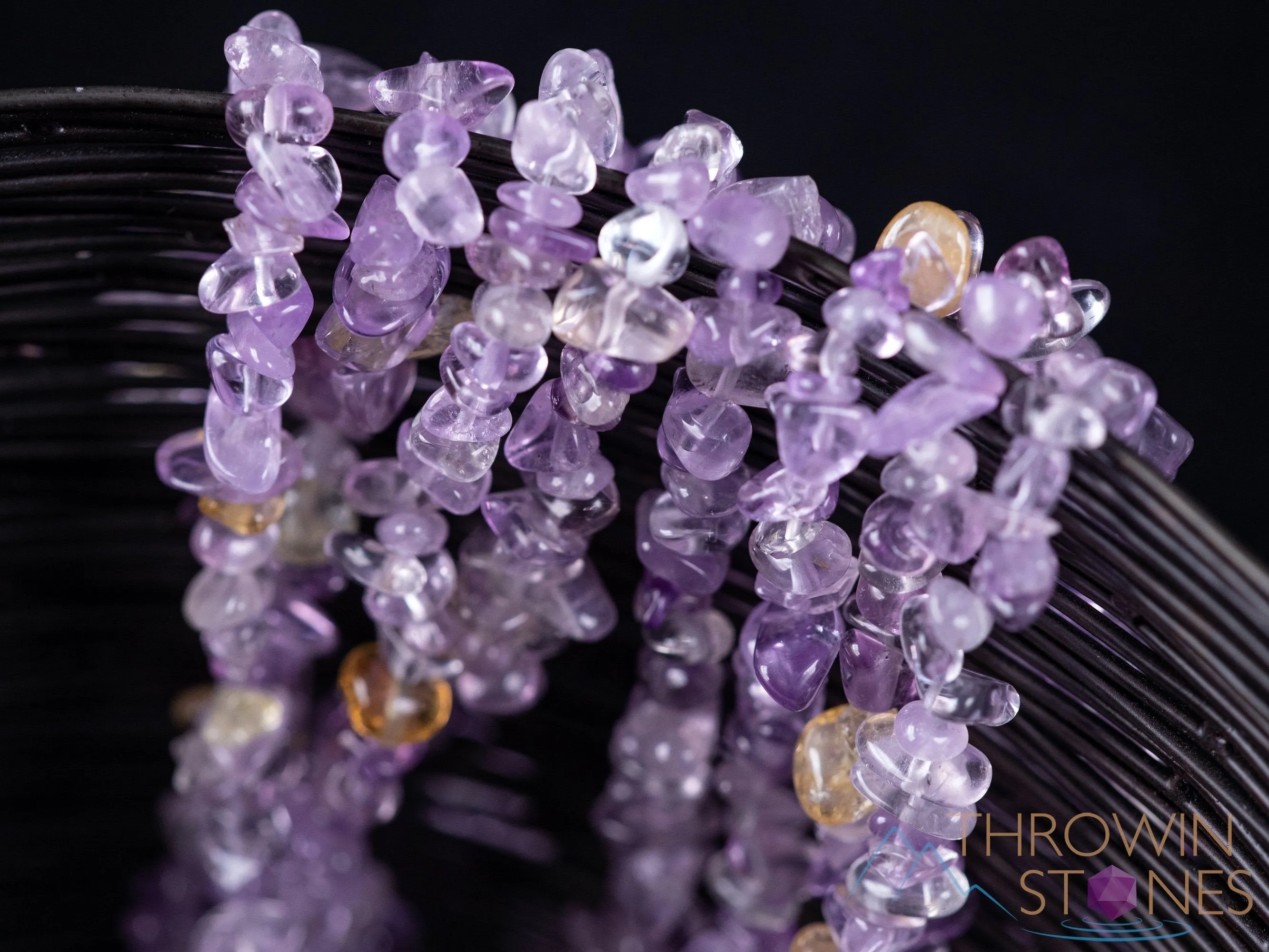 AMETHYST CITRINE Crystal Necklace - Chip Beads - Long Crystal Necklace, Beaded Necklace, Handmade Jewelry, E1790