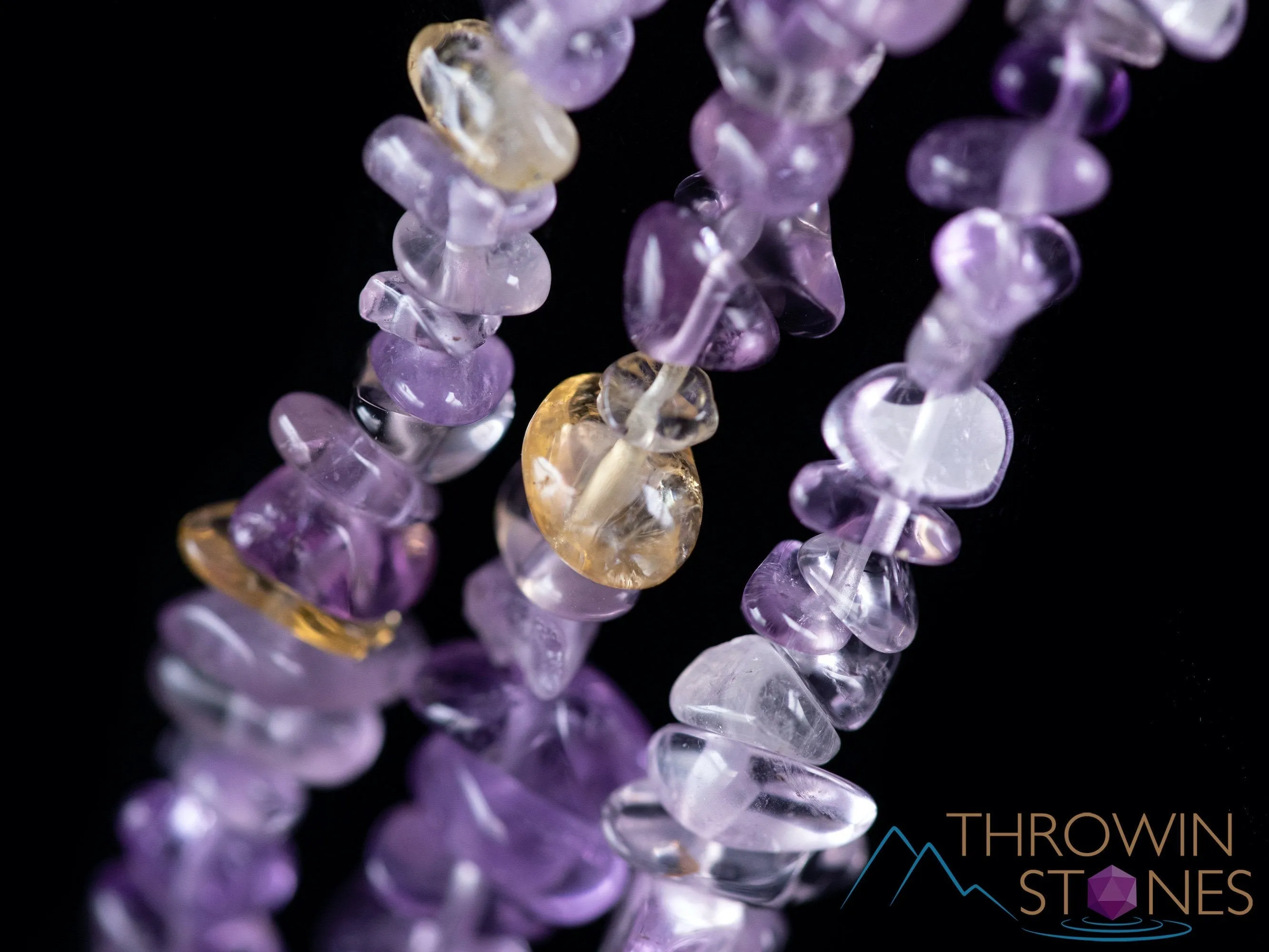 AMETHYST CITRINE Crystal Necklace - Chip Beads - Long Crystal Necklace, Beaded Necklace, Handmade Jewelry, E1790