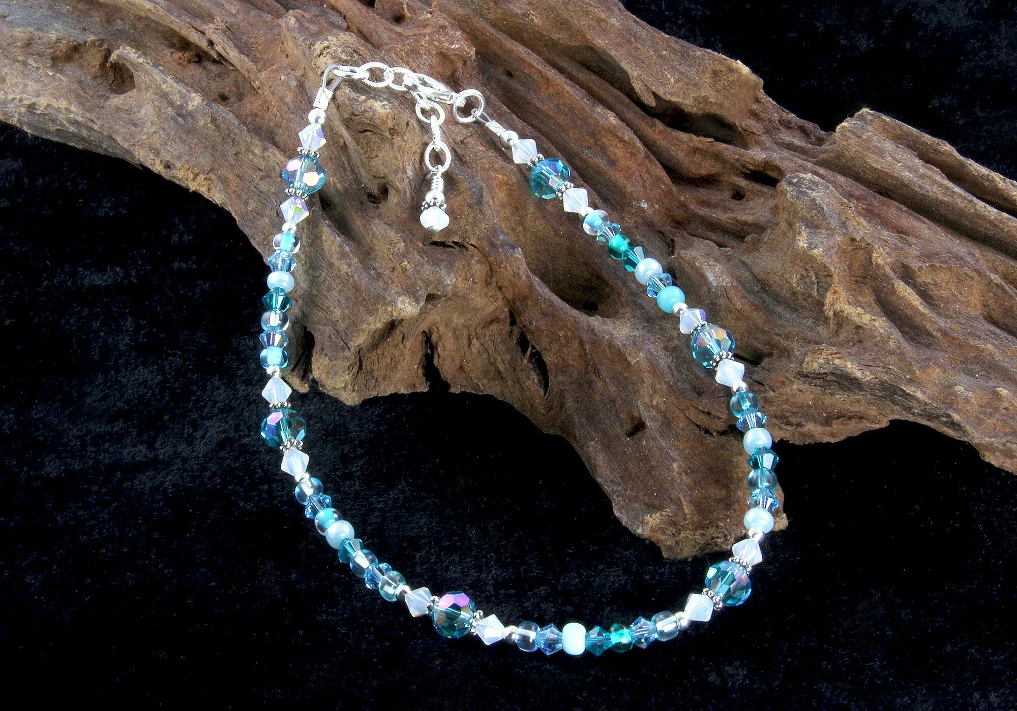 Aqua Opal Crystal Beaded Anklet