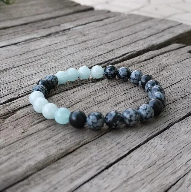 Aquamarine & Obsidian Bracelet