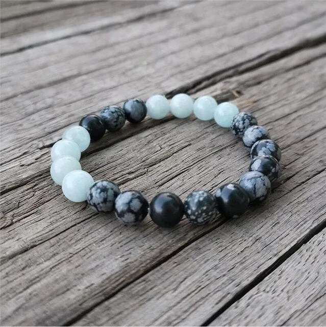 Aquamarine & Obsidian Bracelet
