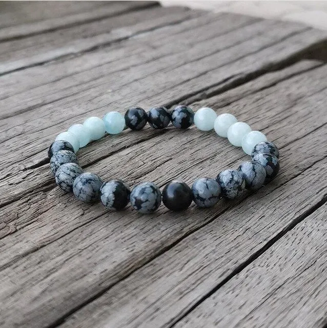 Aquamarine & Obsidian Bracelet