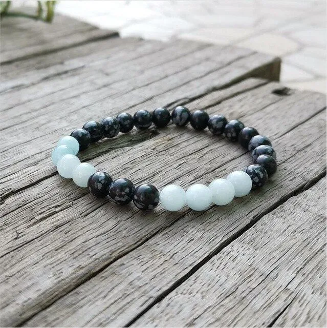 Aquamarine & Obsidian Bracelet