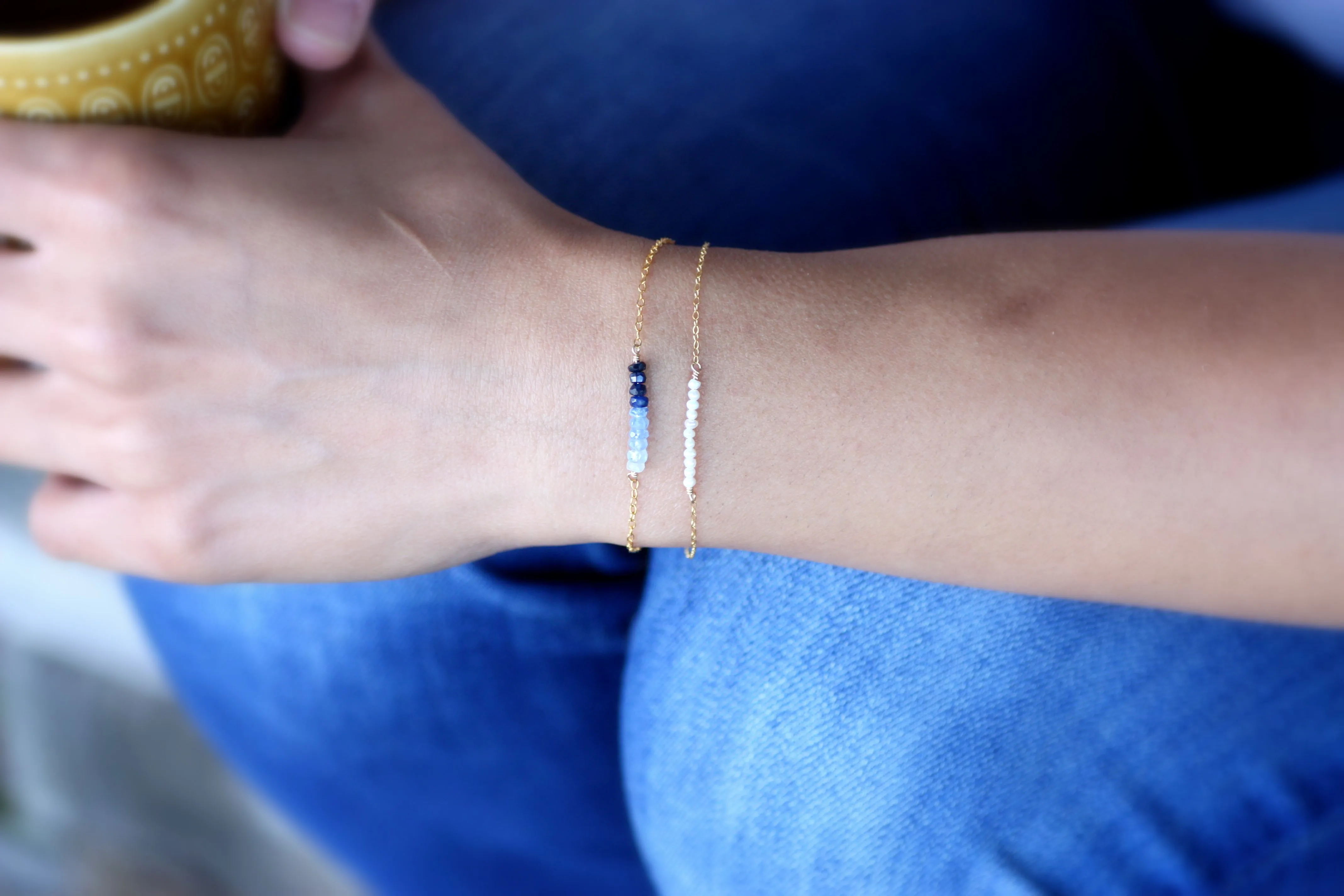 Aquamarine Petite Bar Bracelet