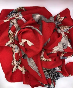 Bird Pattern Large Square Wool Scarf
