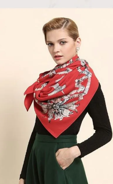 Bird Pattern Large Square Wool Scarf