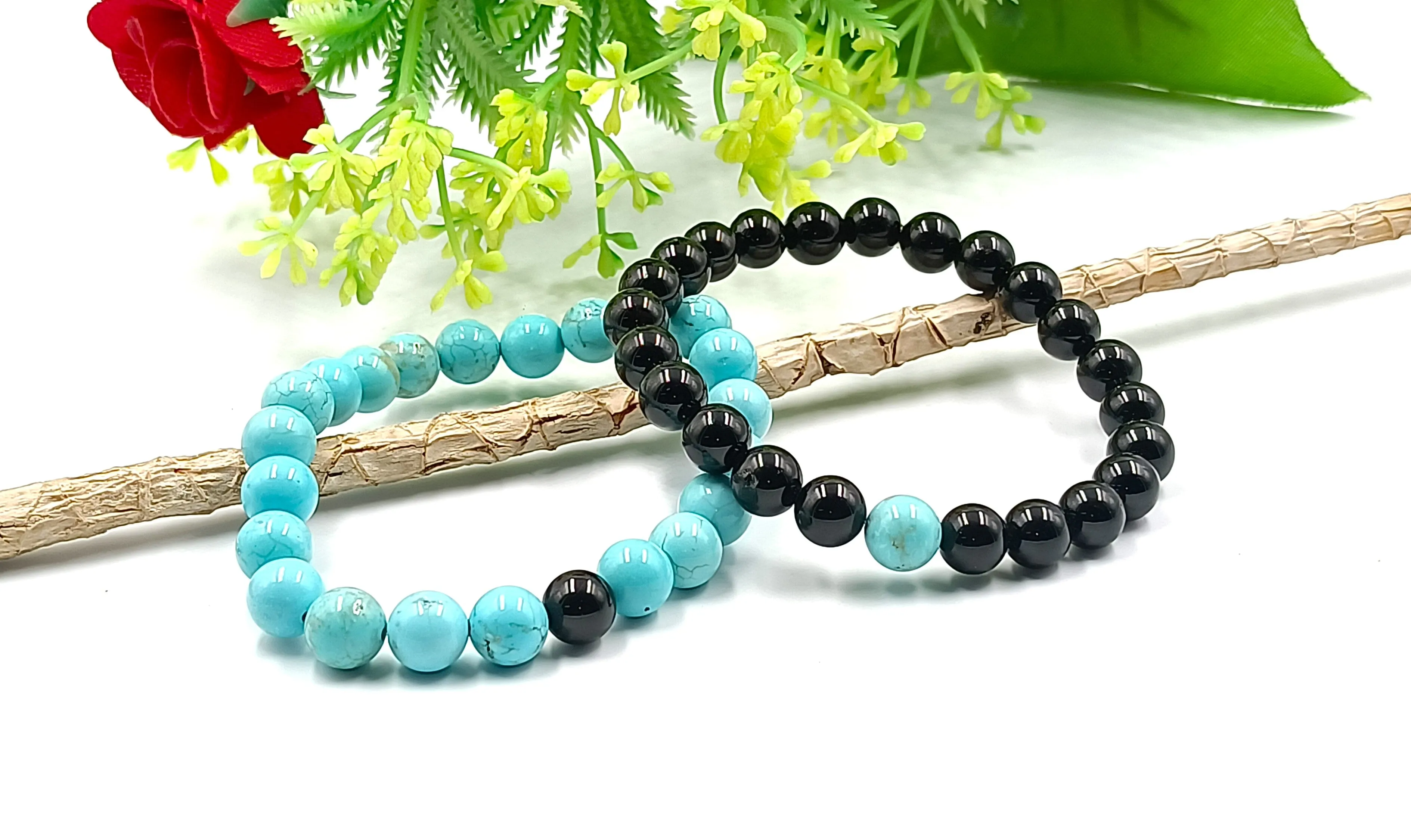 Black Tourmaline and Turquoise Couple Bracelet