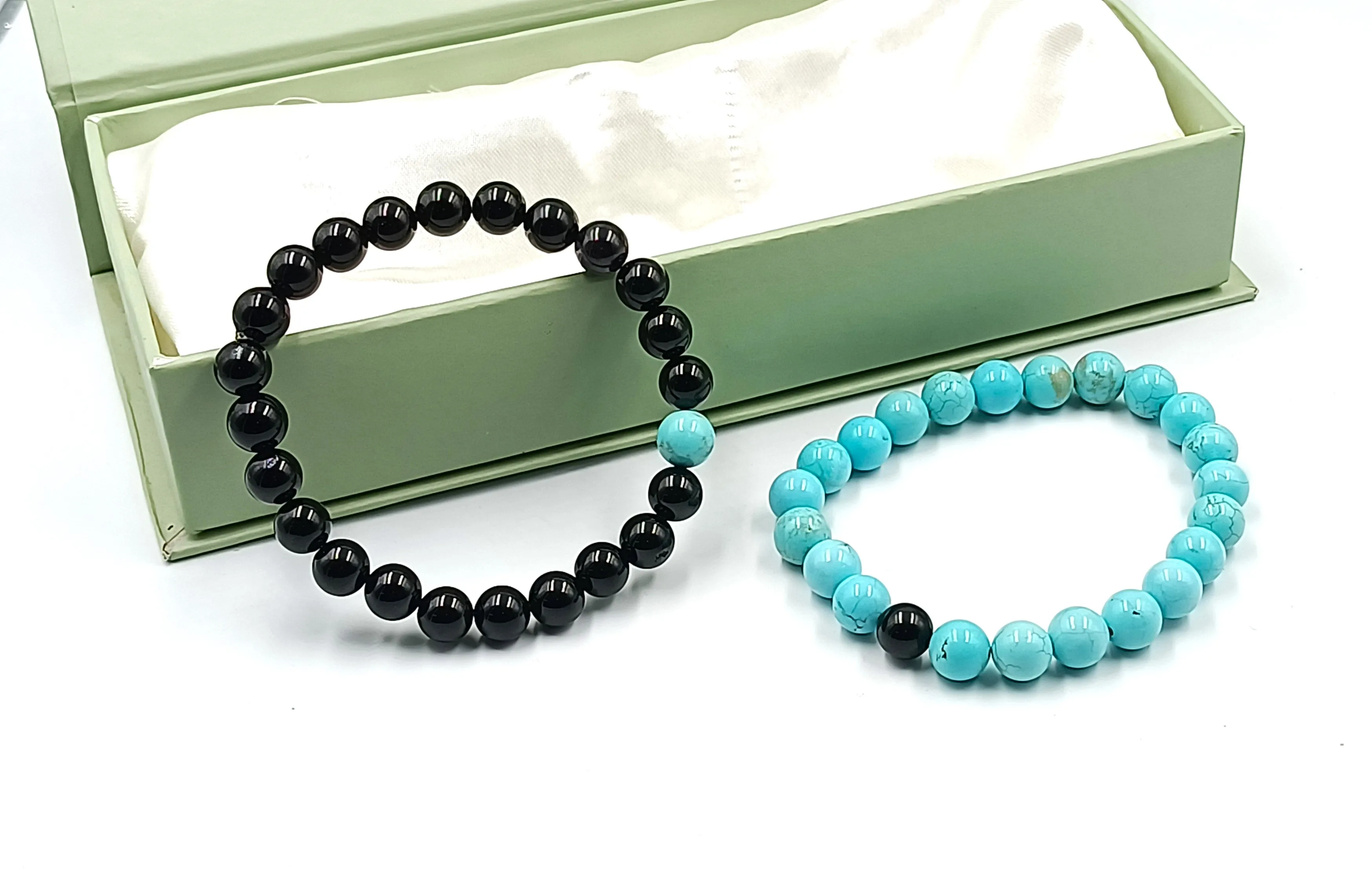 Black Tourmaline and Turquoise Couple Bracelet