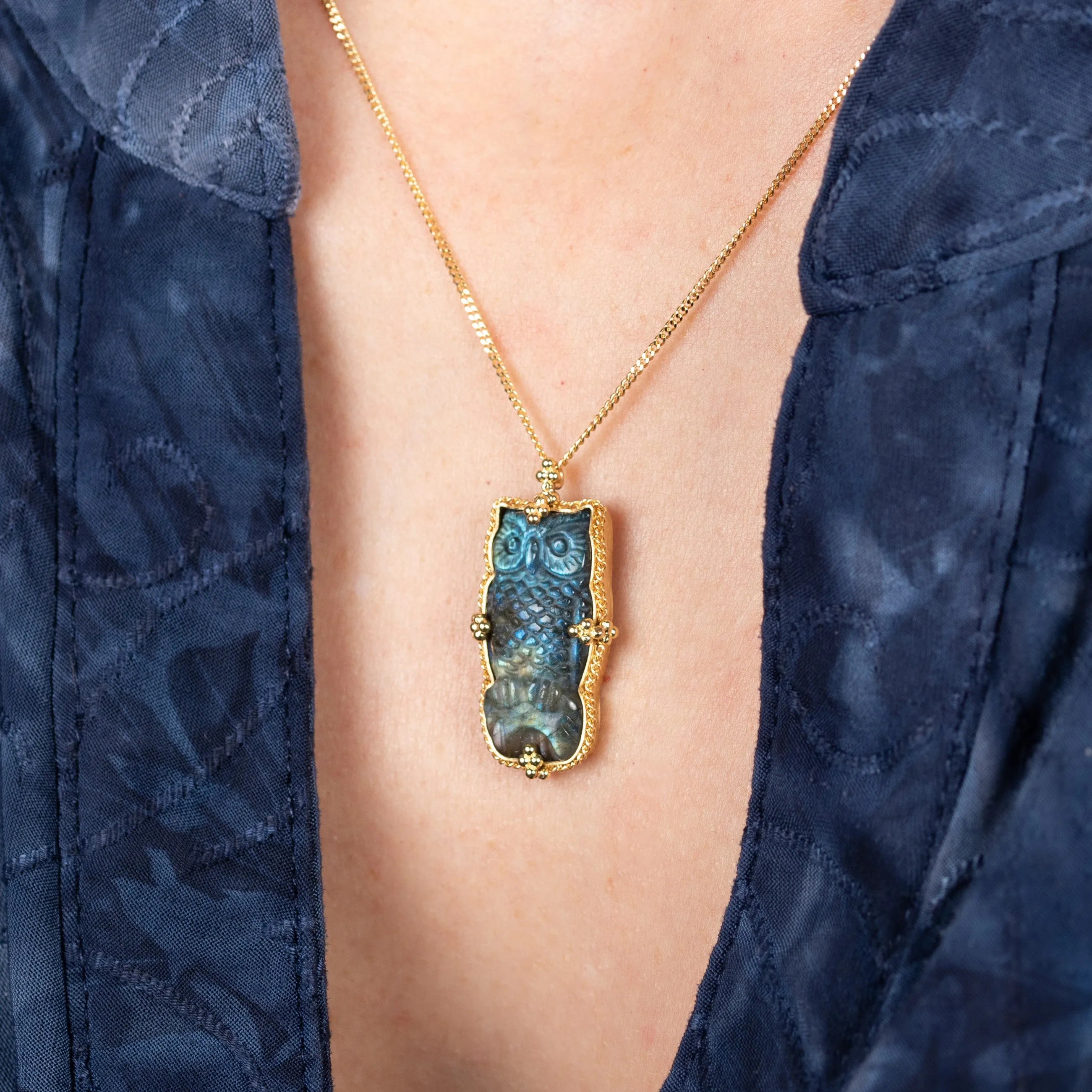 Carved Labradorite Owl Necklace