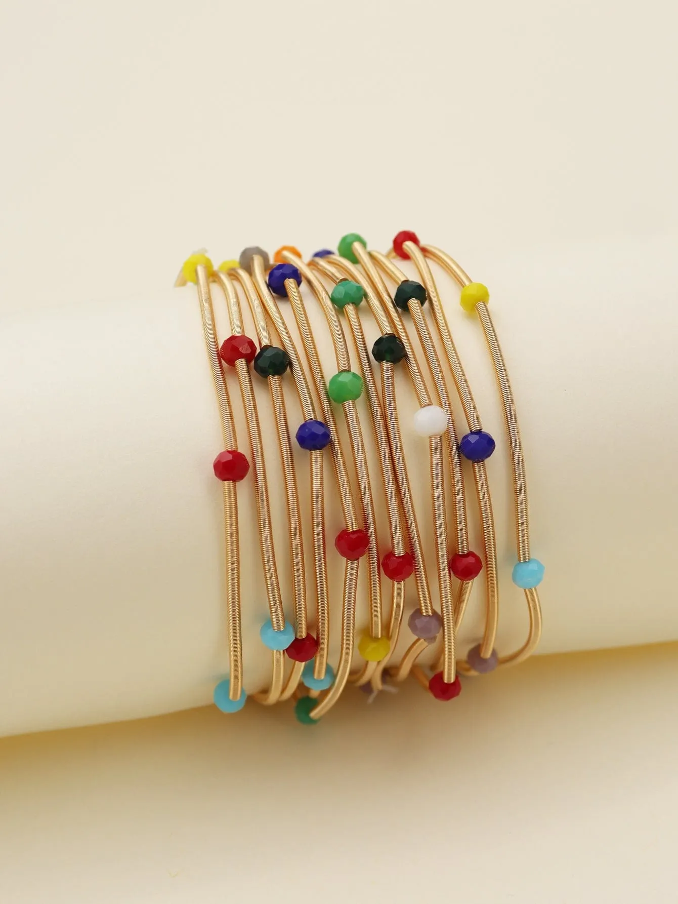 CB2176 Rhinestone Beads and Coil Stretch Bracelet Set