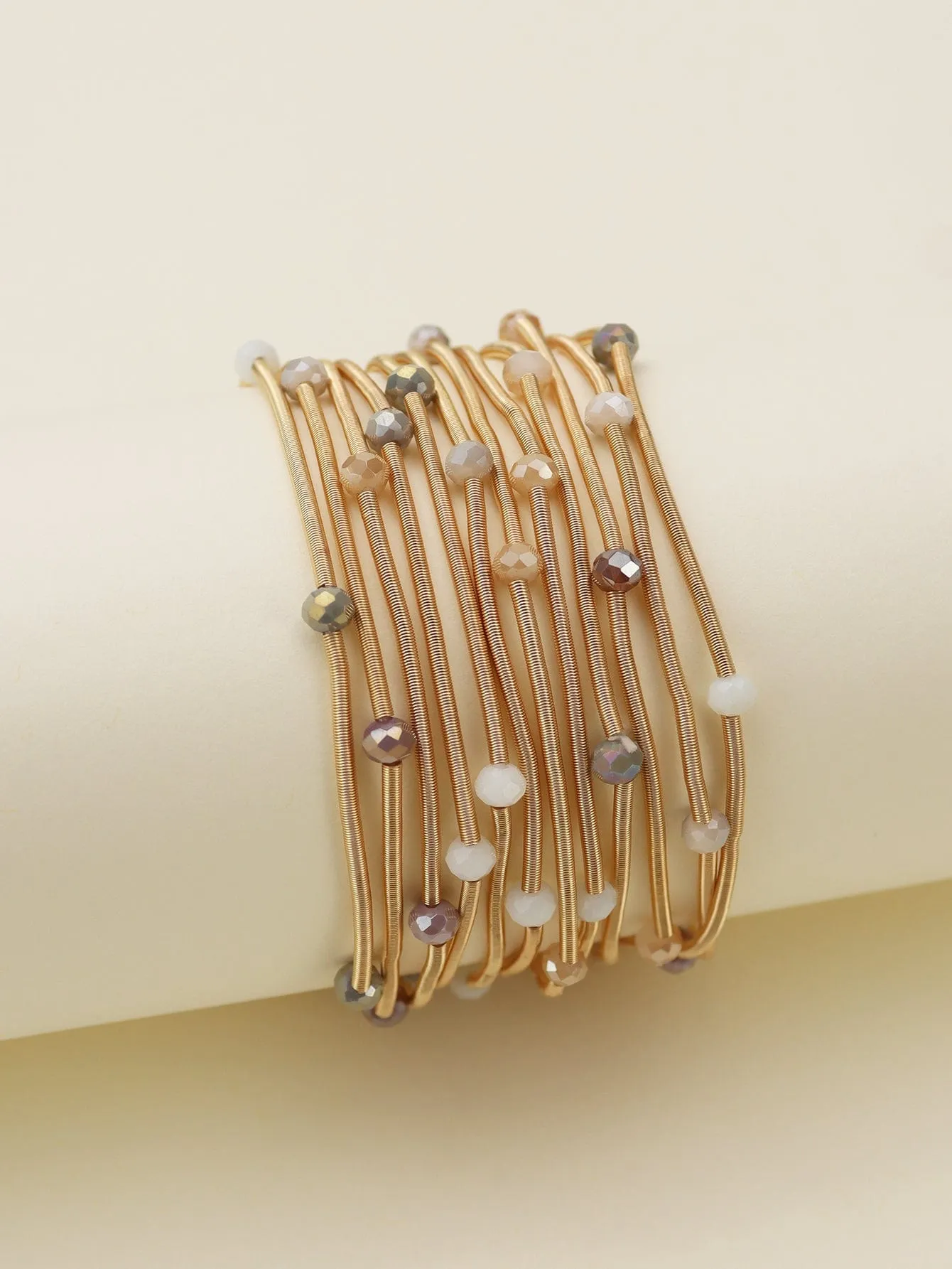 CB2176 Rhinestone Beads and Coil Stretch Bracelet Set
