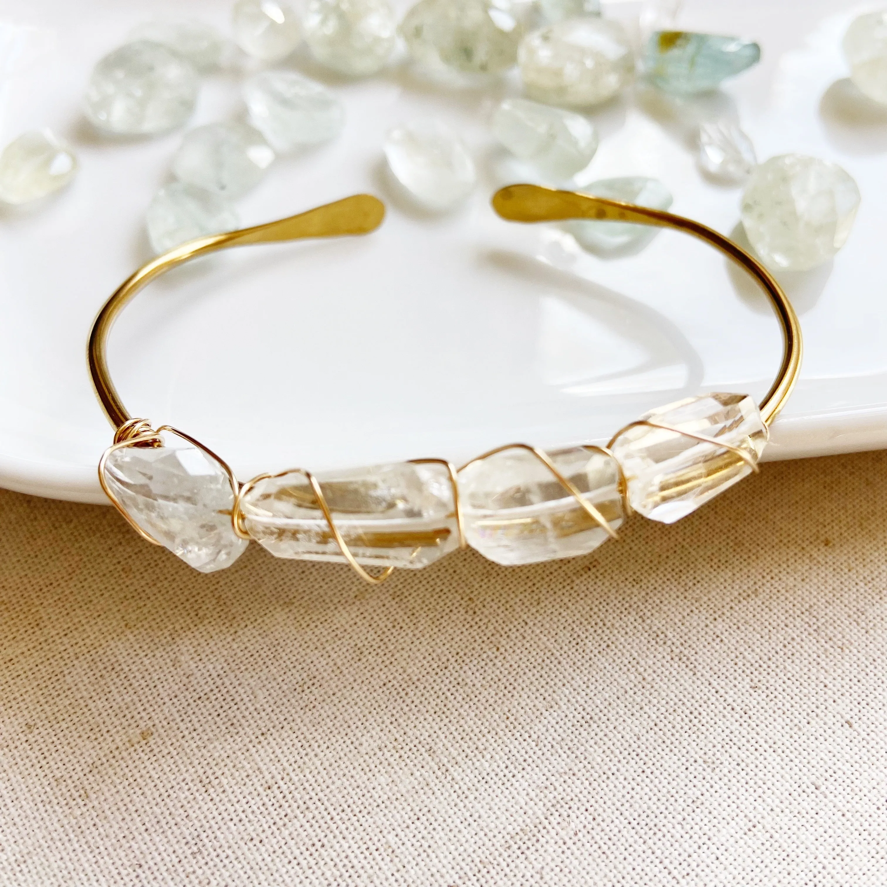 Clear Aquamarine Gemstone Cuff
