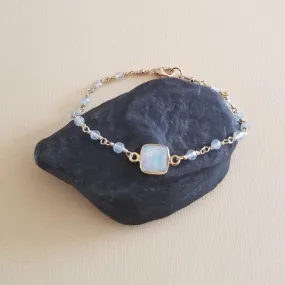 Dainty Aquamarine and Moonstone Bracelet, Boho Beaded Bracelet