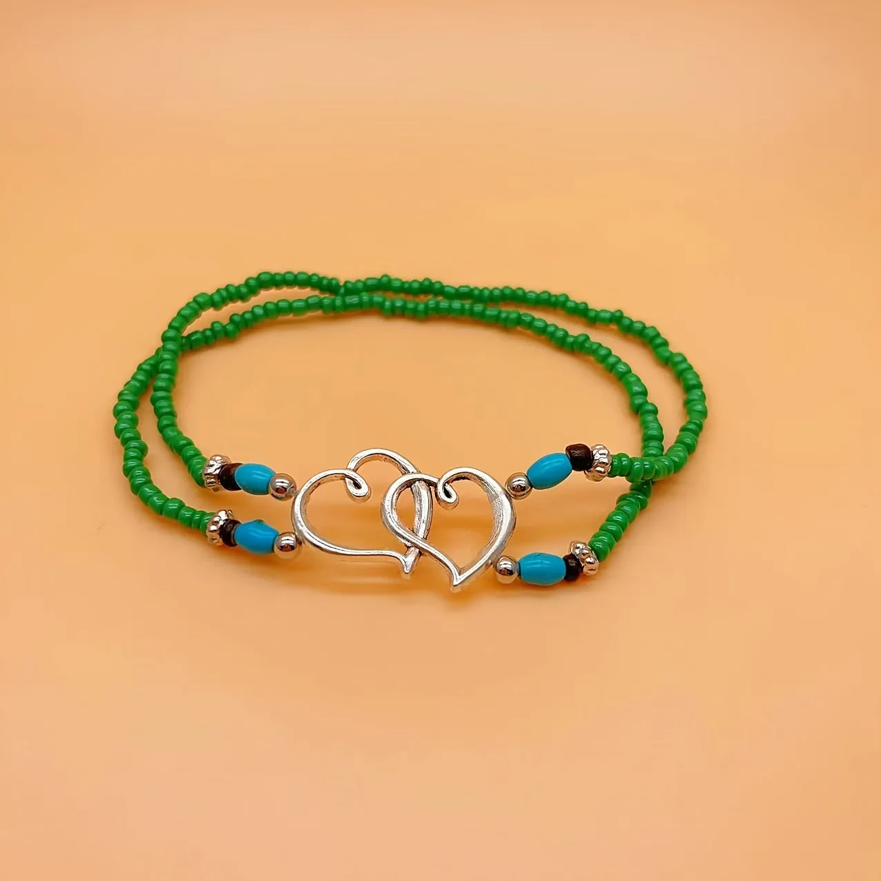 Double Layer Heart Anklet with Rice Beads for Women