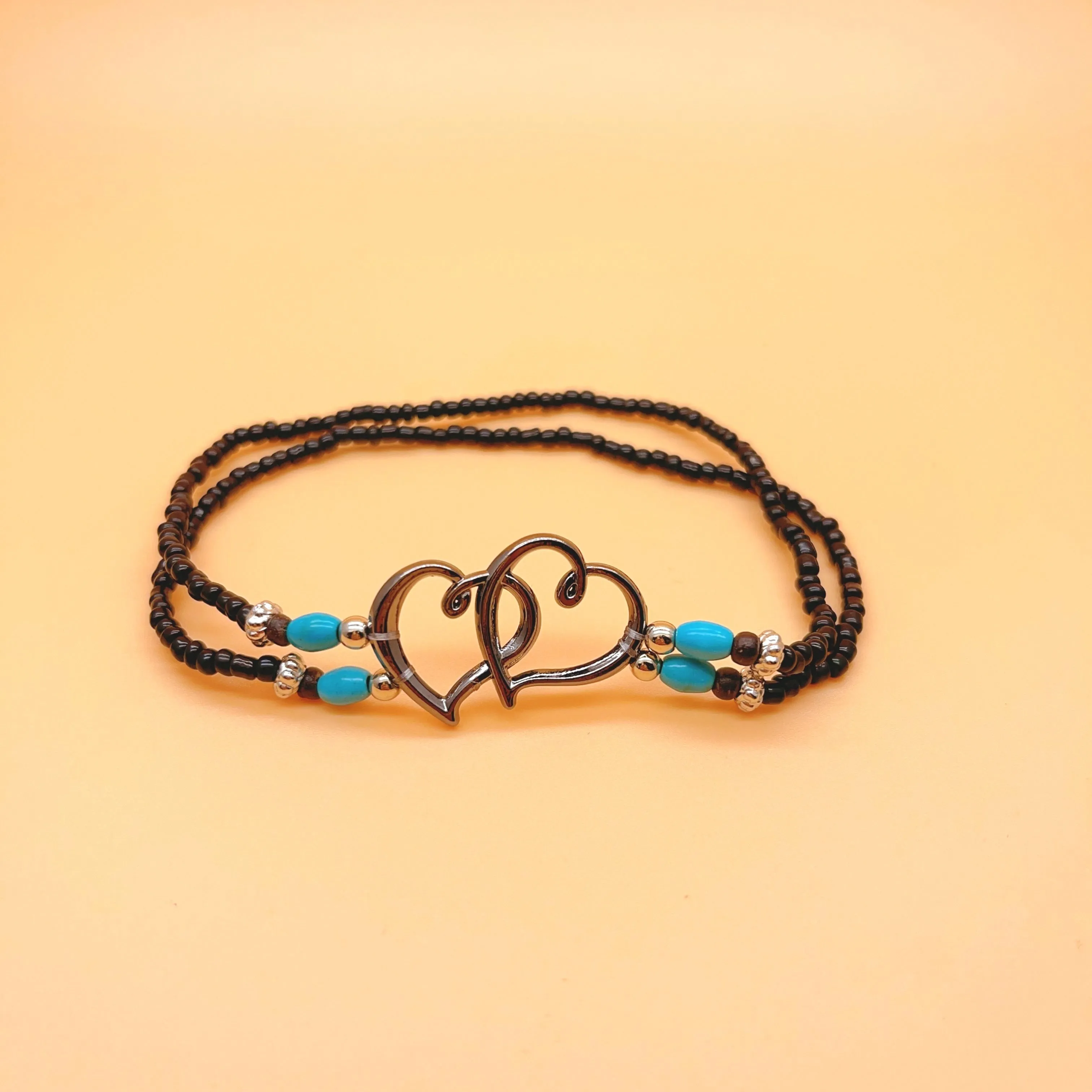 Double Layer Heart Anklet with Rice Beads for Women