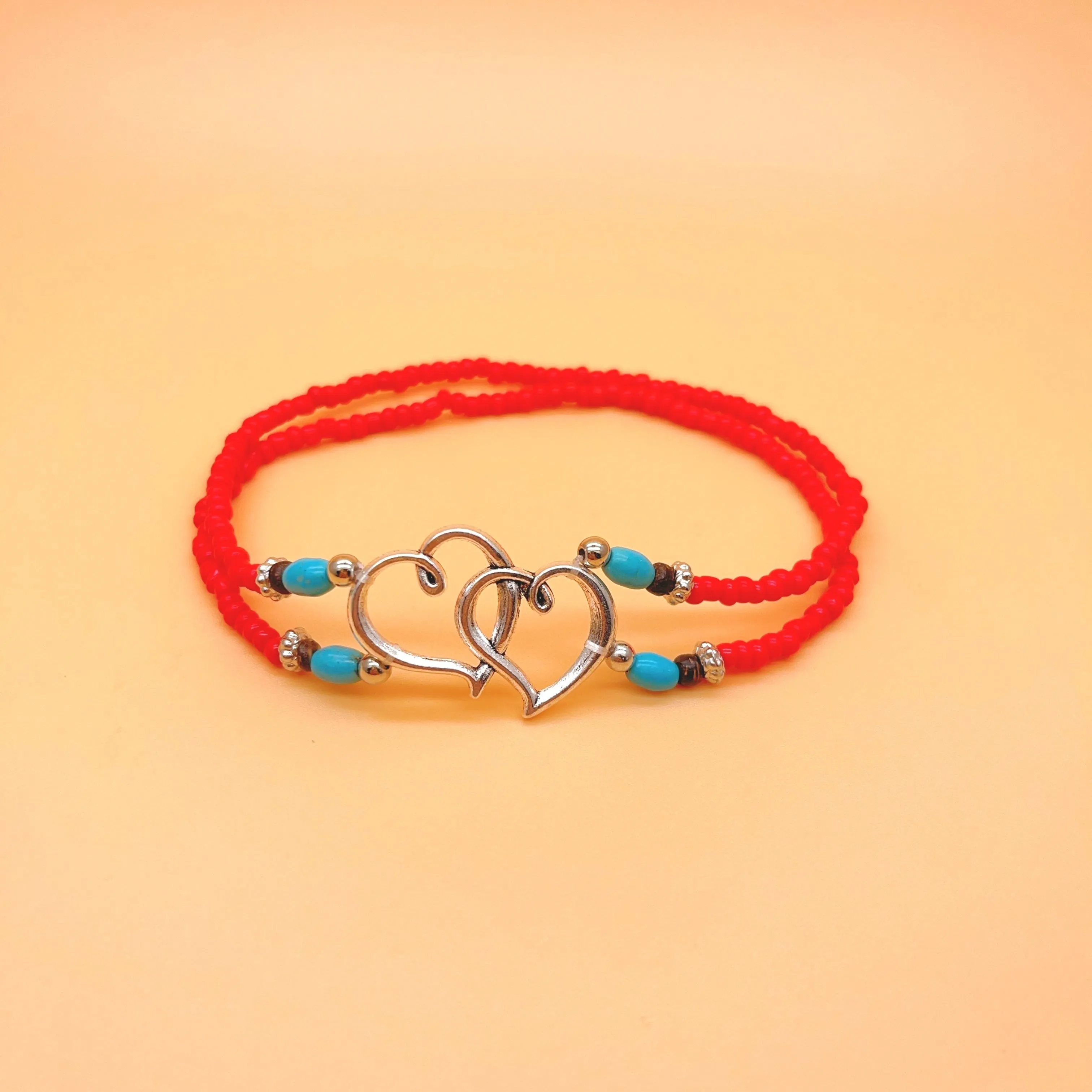 Double Layer Heart Anklet with Rice Beads for Women