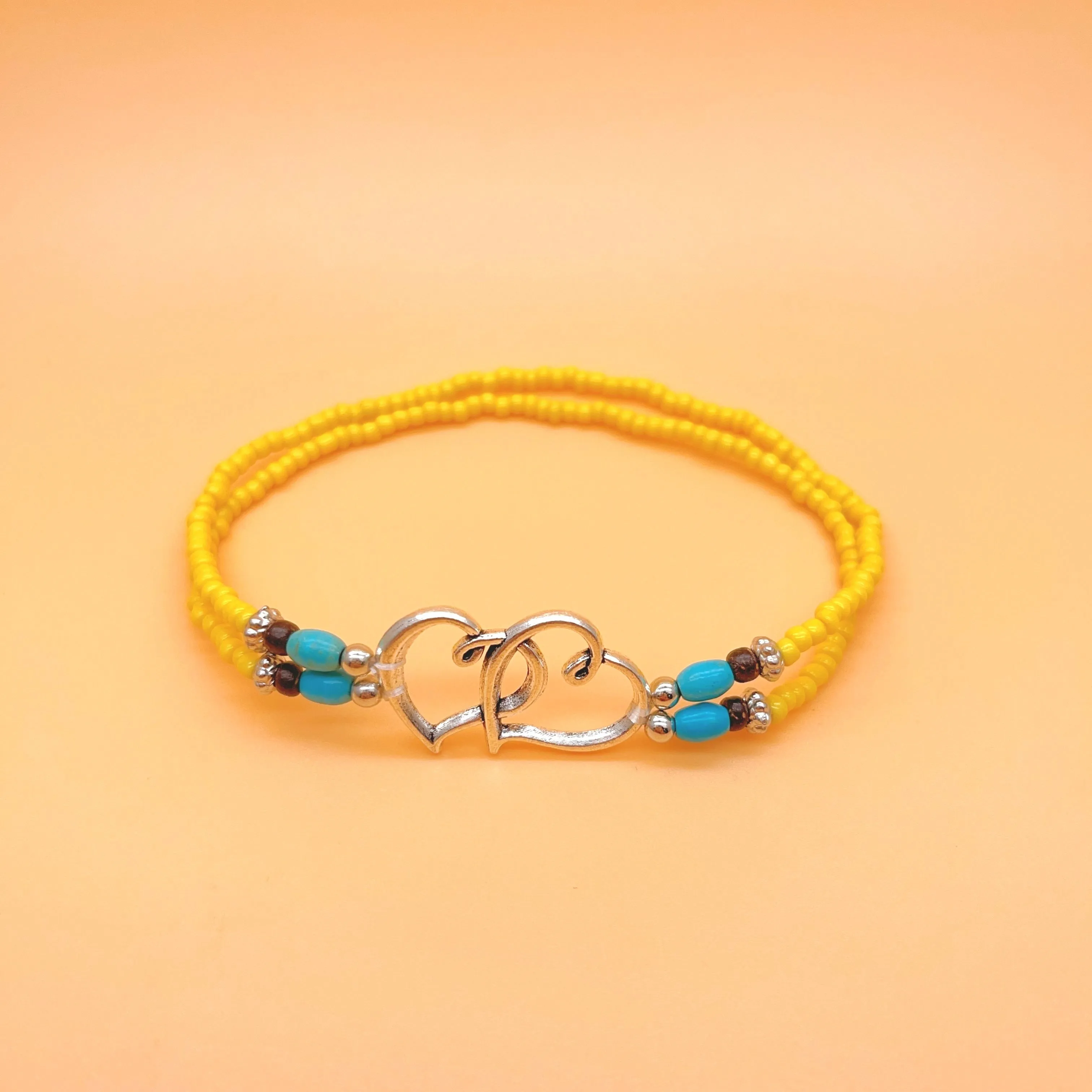 Double Layer Heart Anklet with Rice Beads for Women