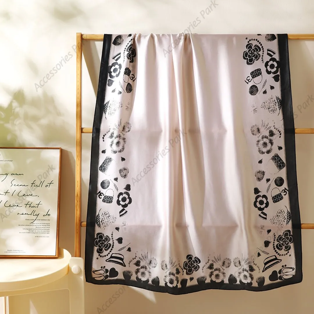 Elegant Design Luxury Floral Satin Silk Scarf