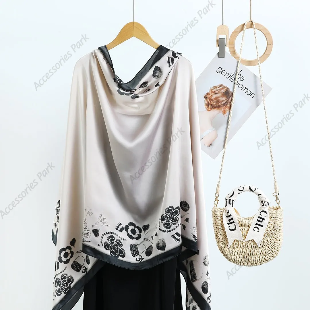 Elegant Design Luxury Floral Satin Silk Scarf