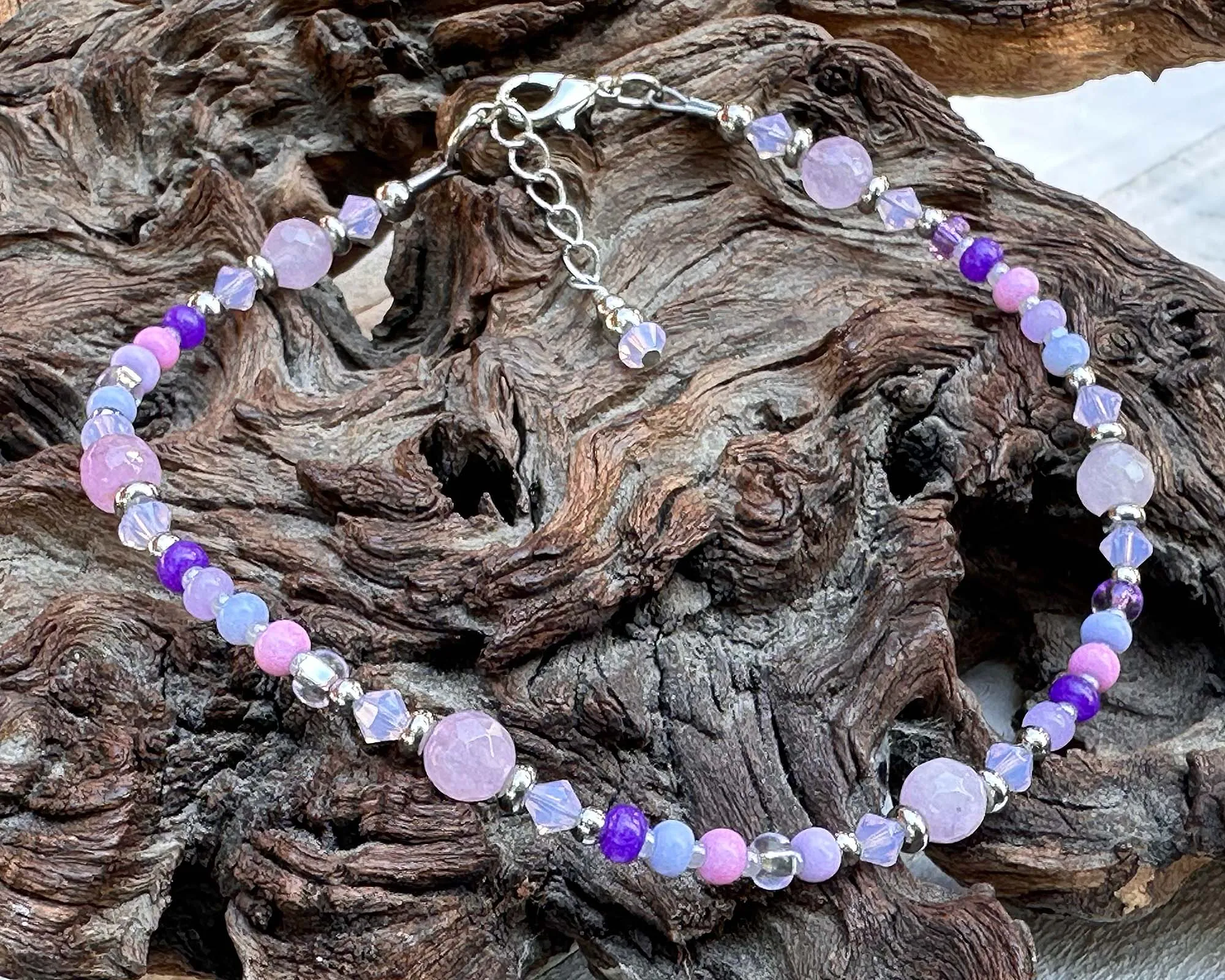 Fancy Pink Purple Beaded Anklet