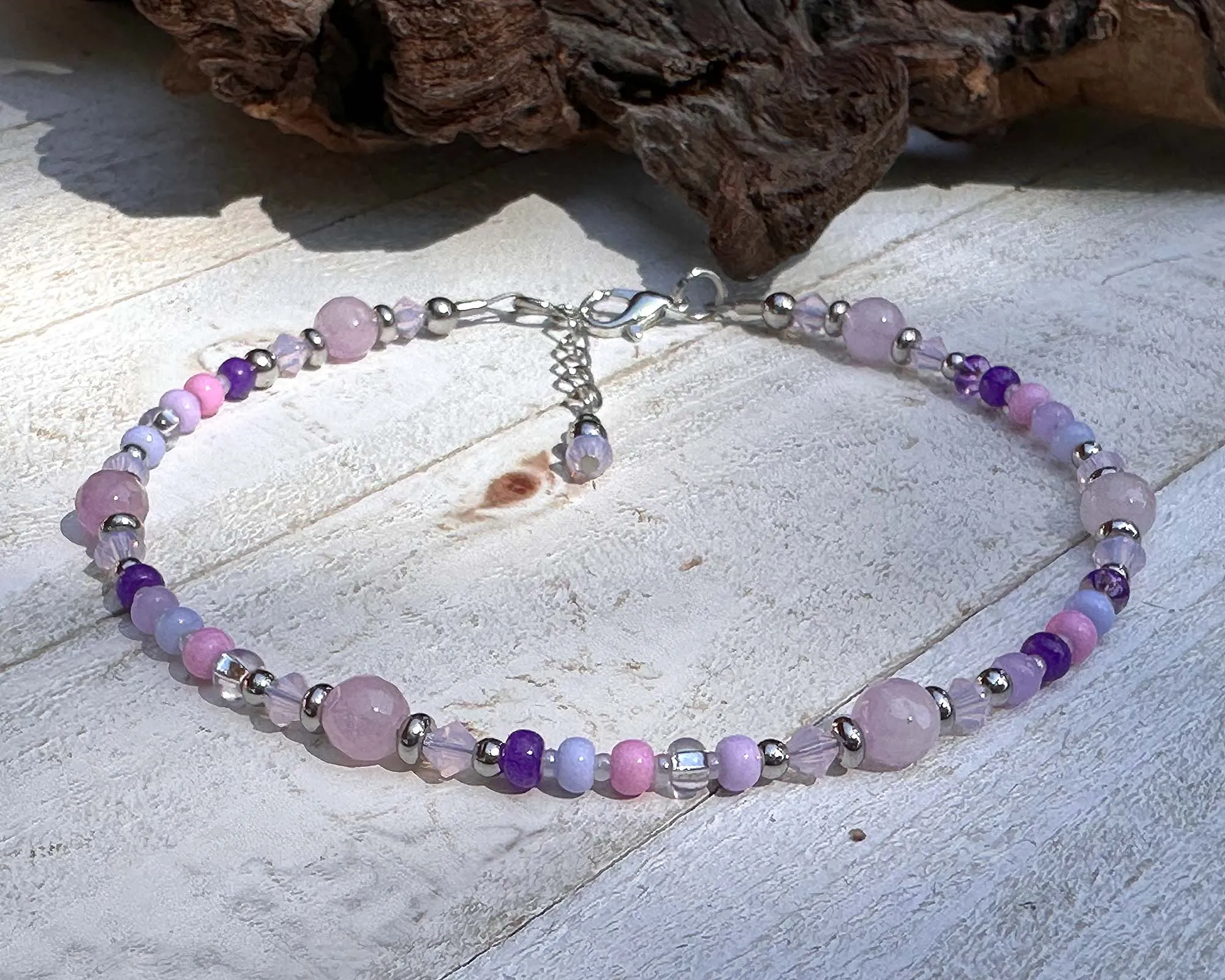 Fancy Pink Purple Beaded Anklet