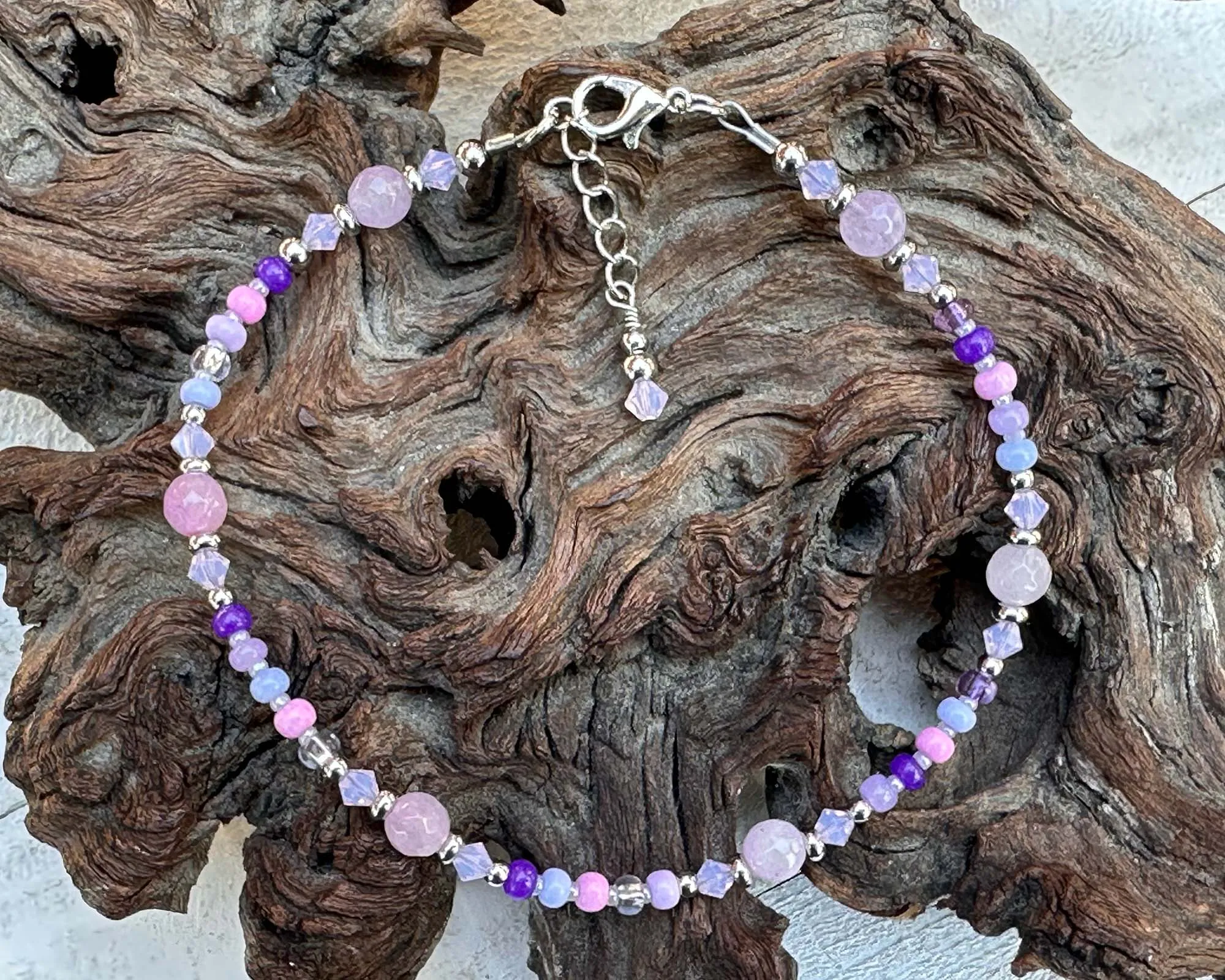 Fancy Pink Purple Beaded Anklet