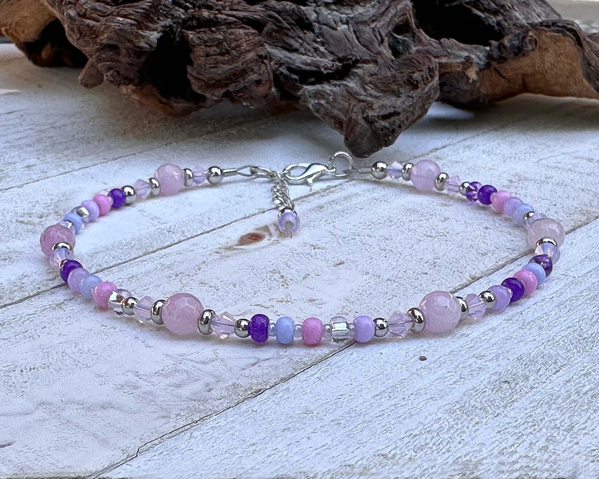 Fancy Pink Purple Beaded Anklet