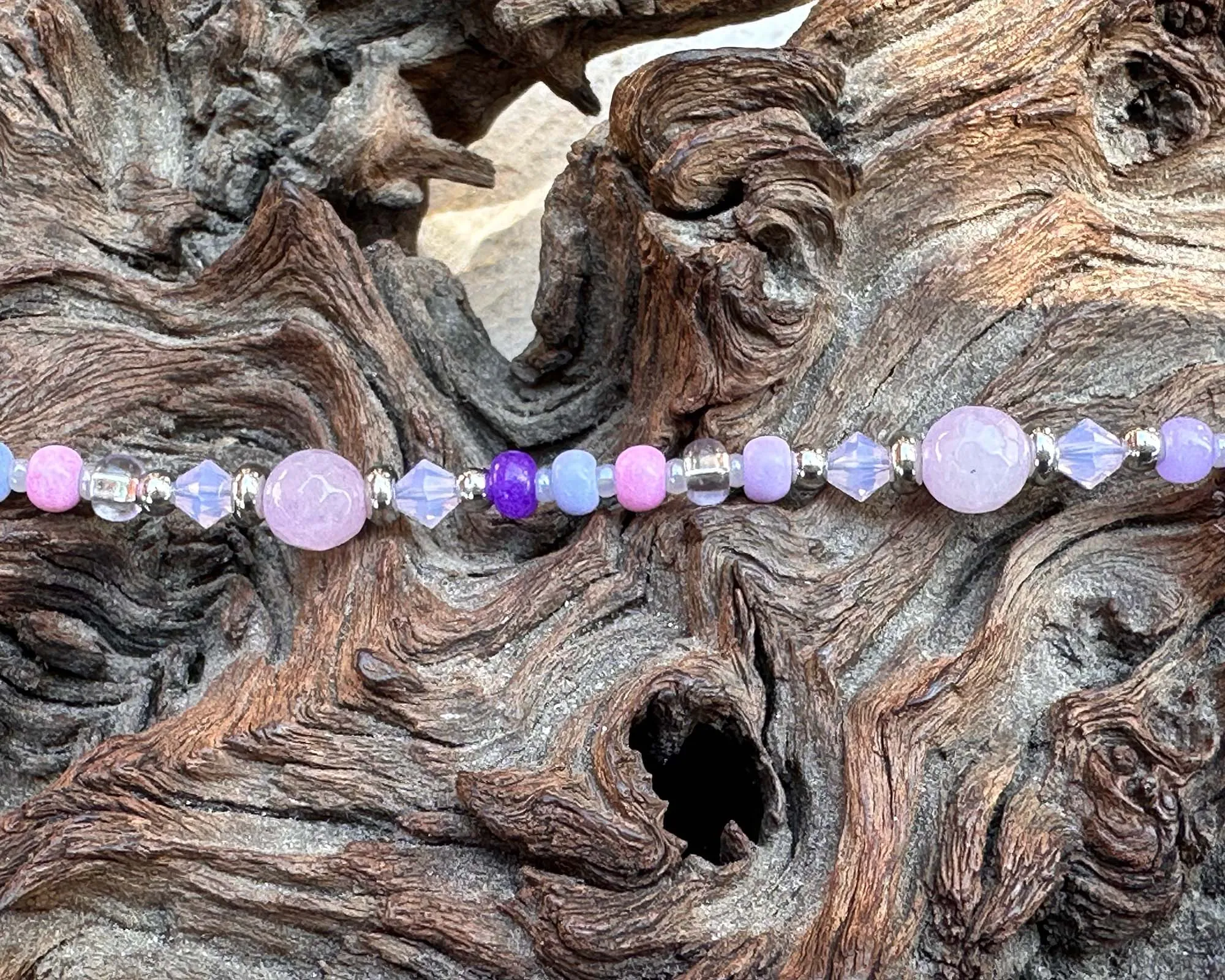 Fancy Pink Purple Beaded Anklet