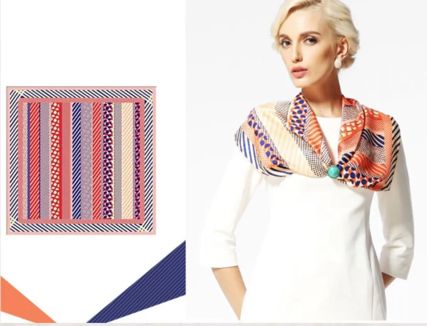 Fashion Stripes and Polka Dots Silk Scarf / 100% Silk Twill