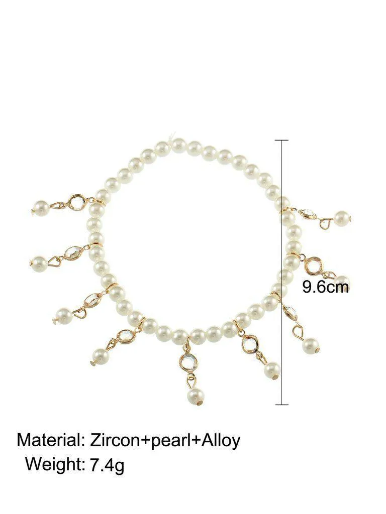 Faux Pearl & Crystal Decorated Beaded Anklet