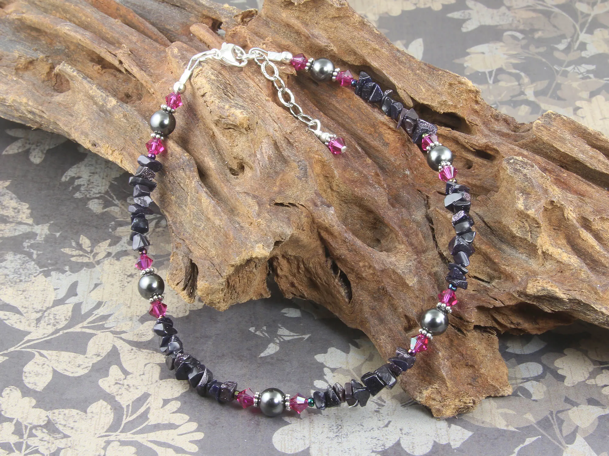 Goldstone Fuchsia Beaded Ankle Bracelet