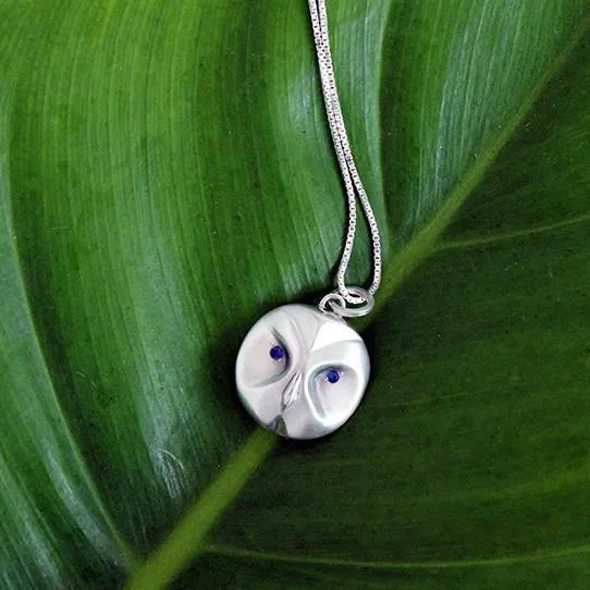 Great Grey Owl Necklace With Sapphire Eyes