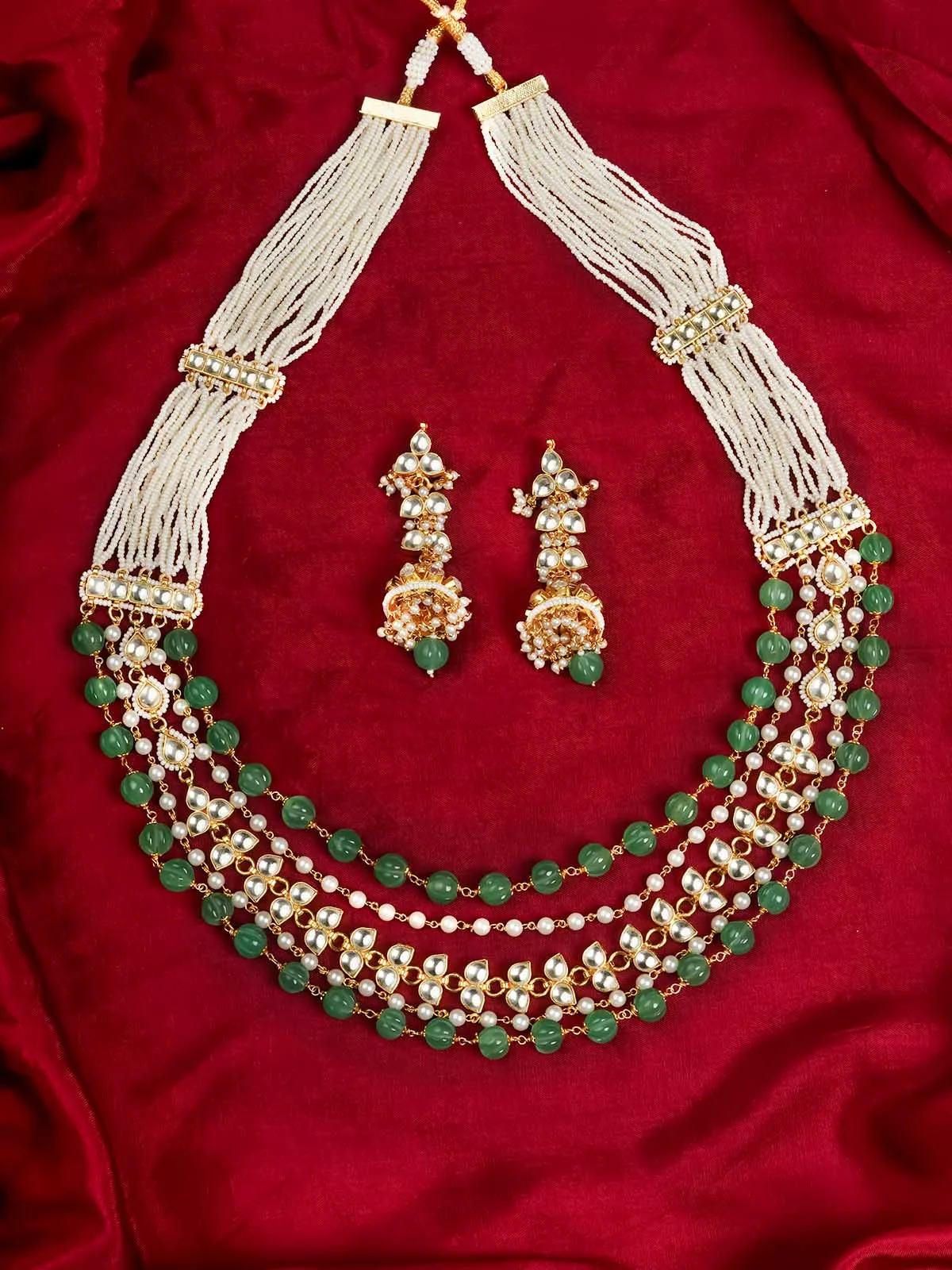 Green Color Gold Plated Jadau Kundan Necklace Set - MS2020Y