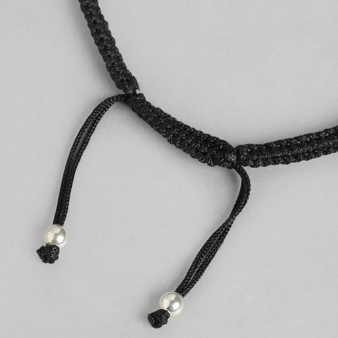 Green Stone Floral Rhodium Plated 925 Sterling Silver Thread Anklet