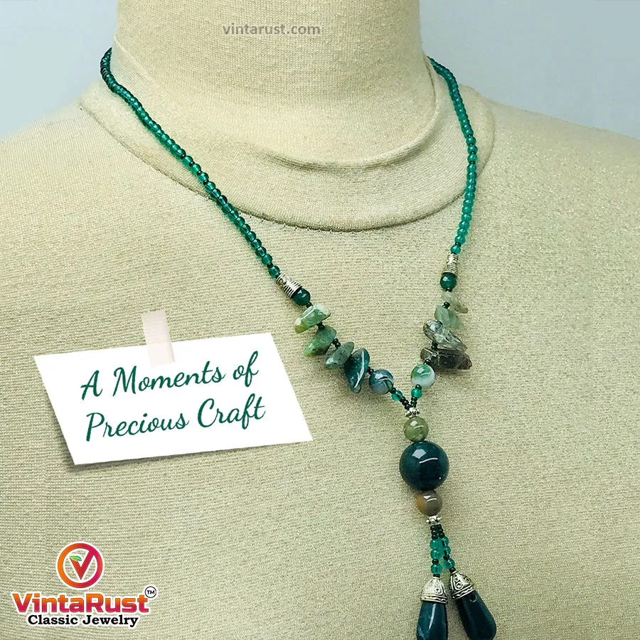 Green Stones Beaded Pendant Necklace