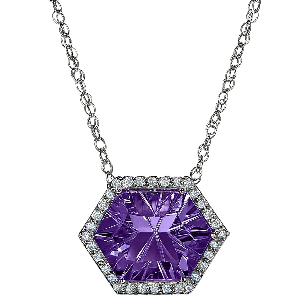 Halo Concave Hexagon Citrine and Diamond Necklace Worn Two Ways