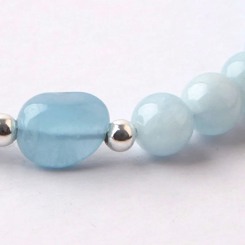 Handmade Aquamarine Silver Beads Bracelets March Birthstone Jewelry Accessories Gift for Women