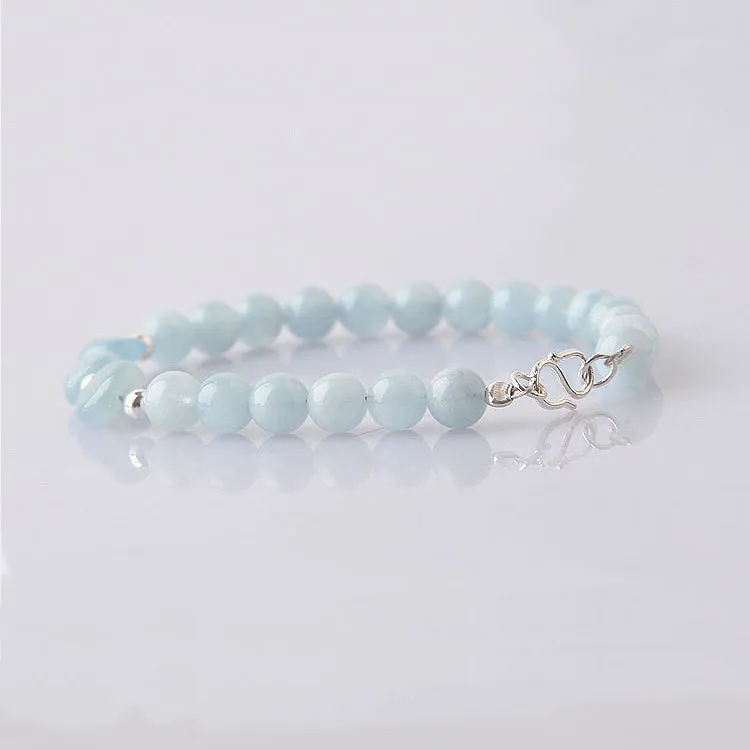 Handmade Aquamarine Silver Beads Bracelets March Birthstone Jewelry Accessories Gift for Women