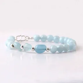 Handmade Aquamarine Silver Beads Bracelets March Birthstone Jewelry Accessories Gift for Women