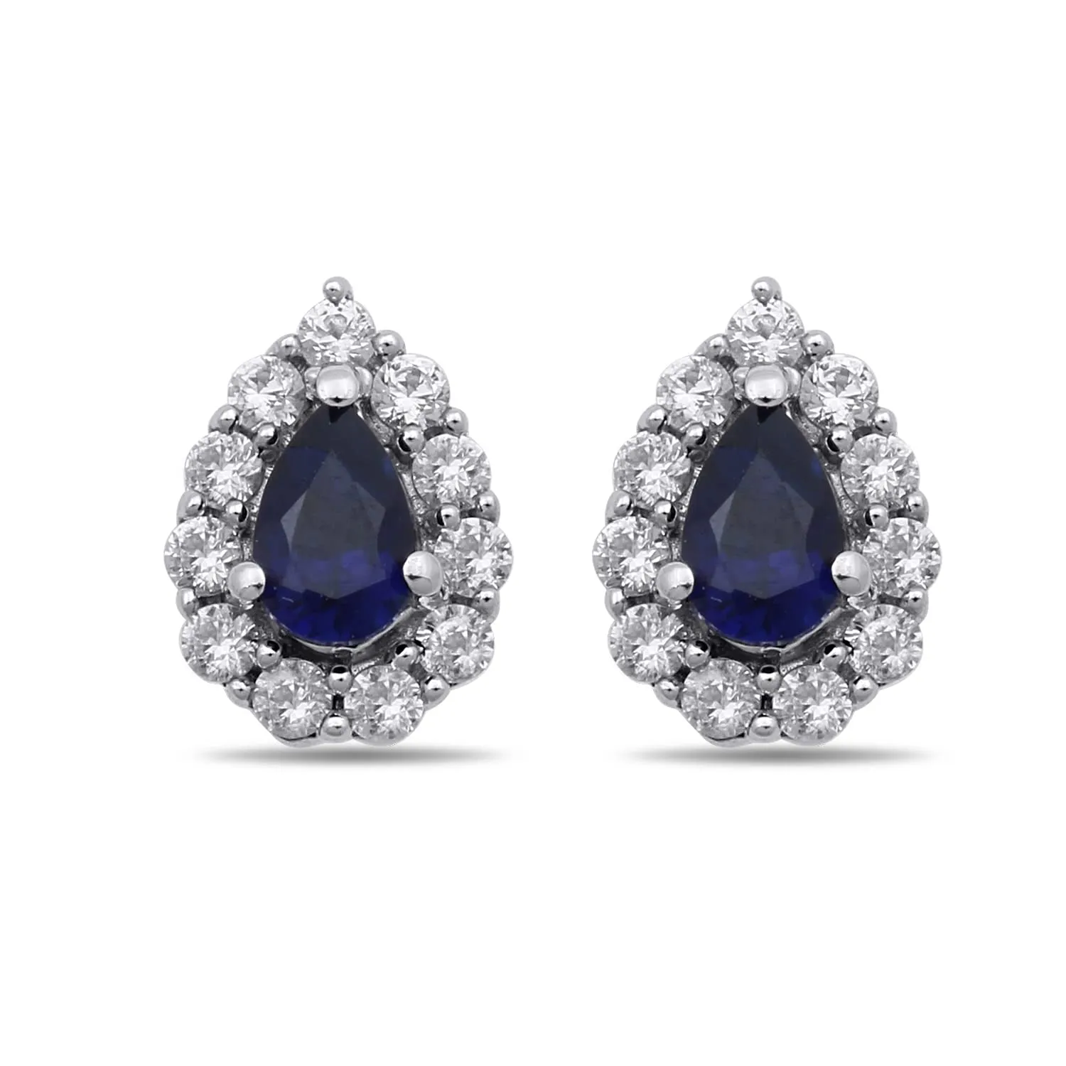 Jewelili Sterling Silver With Created Blue Sapphire and Created White Sapphire Drop Pendant Necklace and Stud Earrings Jewelry Set