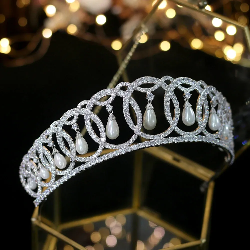 Luxury European Court Crown Wedding Accessories Elegant Pearl Tiara