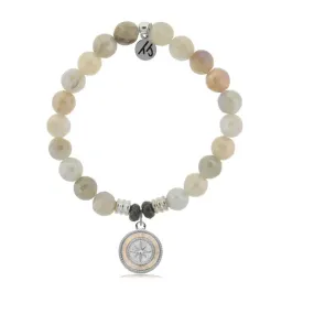 Moonstone Stone Bracelet with North Star/White Opal Sterling Silver Charm