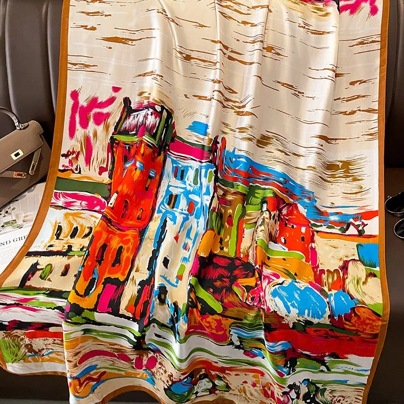 Multicolor Retro Style Women's Satin Silk Scarf
