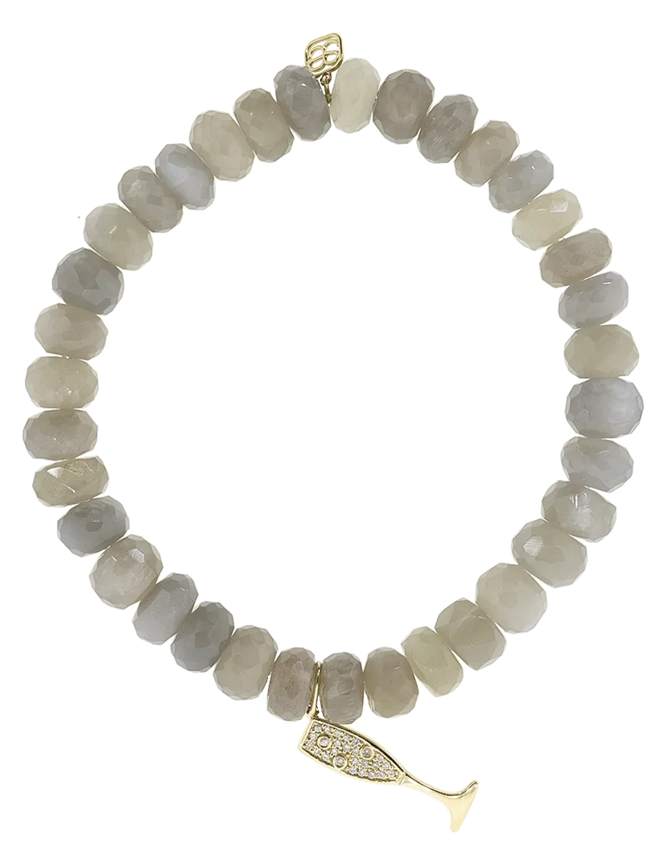 Pave Diamond Champagne Glass Charm Bracelet