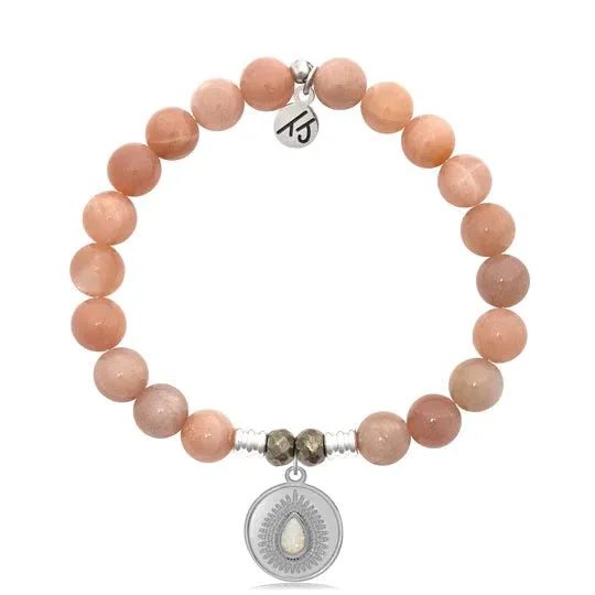 Peach Moonstone Stone Bracelet with You're One Of A Kind/White Opal Silver Charm