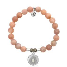 Peach Moonstone Stone Bracelet with You're One Of A Kind/White Opal Silver Charm