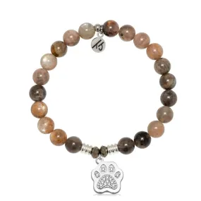Sand Moonstone Gemstone Bracelet with Paw CZ Sterling Silver Charm