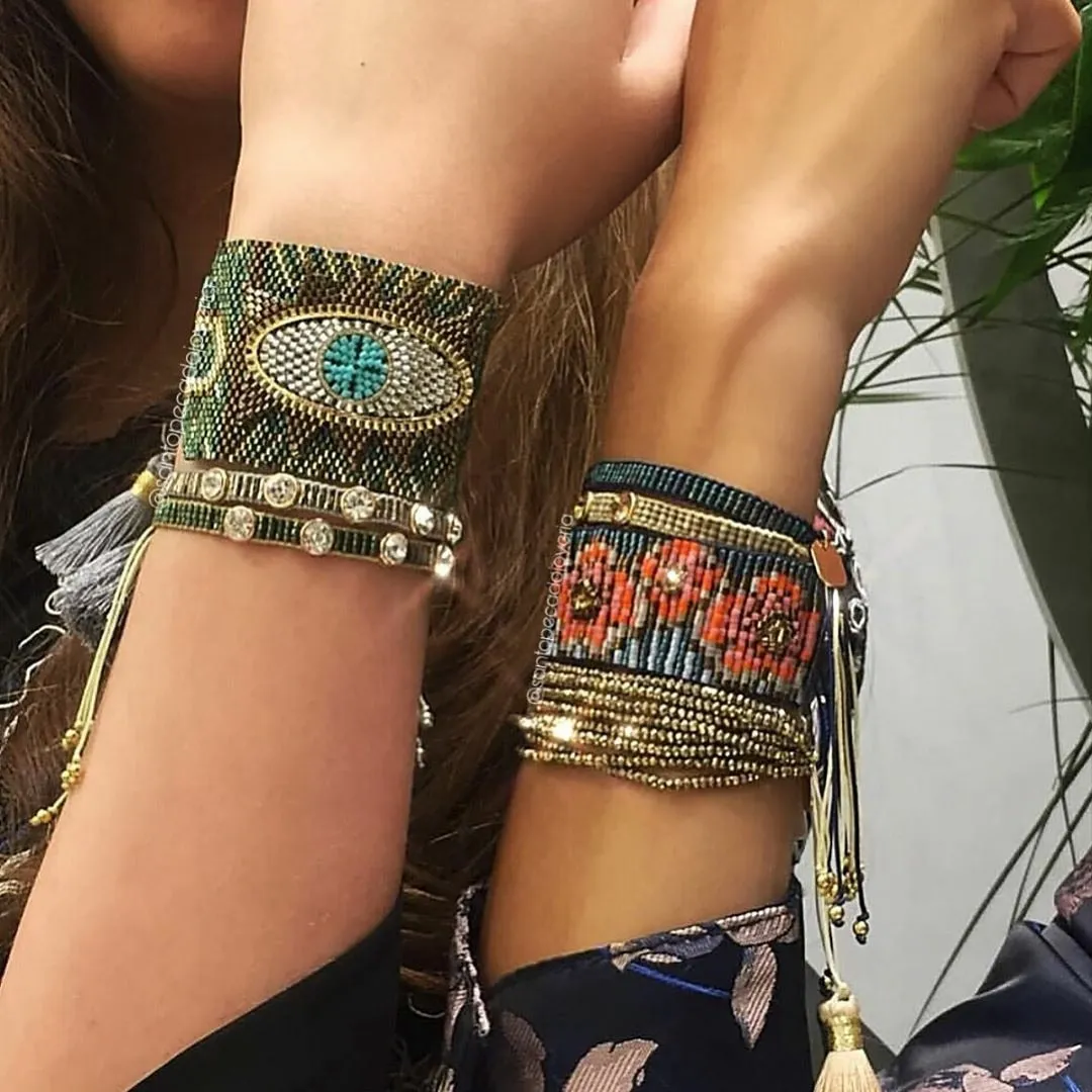 Seed Bead Cuff Bracelets 7 Different Styles You Choose Flower Power Crystals Tassels Faceted Indian Beads Stack Them!
